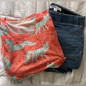 Old Navy Rockstar Jeggings Size 14 Sundance Whimsy Rose Fox Top Size XL Bundle